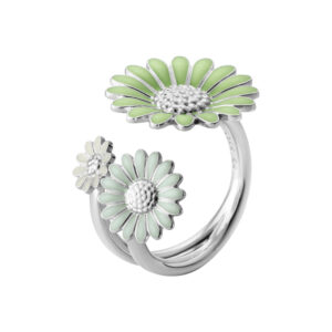 Georg Jensen x Stine Goya Daisy Marguerit ring med 3 blomster, grøn/hvid