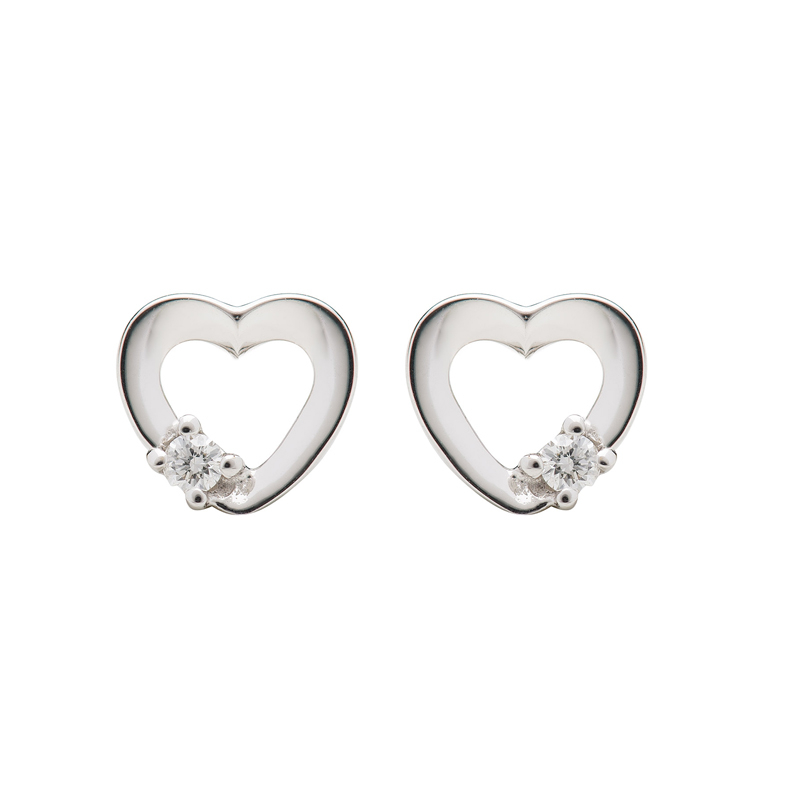 Hjerte ørestik i 14 kt hvidguld med brillanter