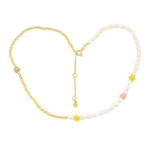 Hultquist Alan forgyldt blomster halskæde med hvide perler