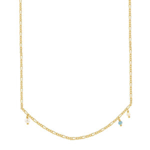 Hultquist Coral Cliff forgyldt halskæde med perle, blå agat og opal