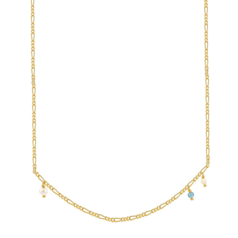 Hultquist Coral Cliff forgyldt halskæde med perle, blå agat og opal