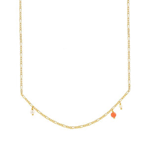Hultquist Coral Cliff forgyldt halskæde med perle, koral og opal