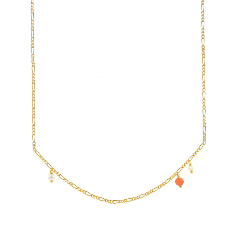 Hultquist Coral Cliff forgyldt halskæde med perle, koral og opal