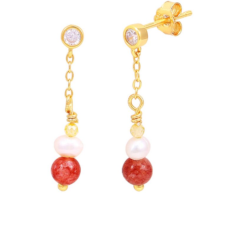 Hultquist Elsie små øreringe i forgyldt med perler, krystaller og røde sten