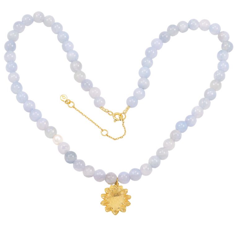Hultquist Evelyn halskæde i forgyldt med blå glasperler og hvide perler