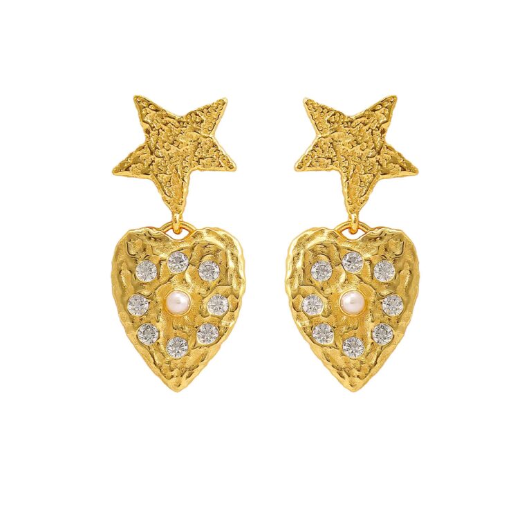 Hultquist Lucia stjerne øreringe i forgyldt med hjertevedhæng