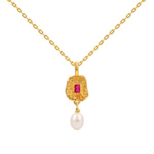 Hultquist Nola halskæde i forgyldt med perle og rød krystal