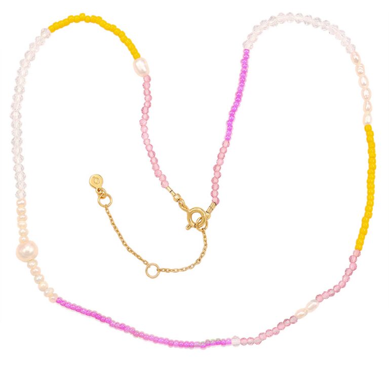 Hultquist Pink rainbow halskæde i forgyldt