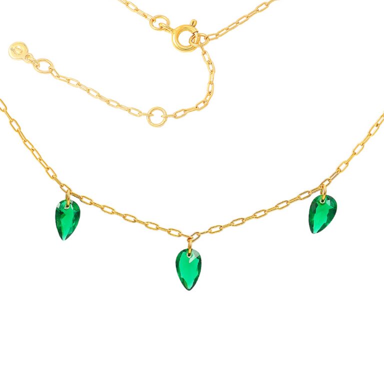 Hultquist Remi halskæde i forgyldt med grønne krystaller