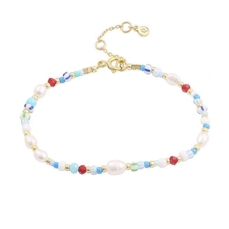 Hultquist Zoe armbånd, multi blå + hvide perler