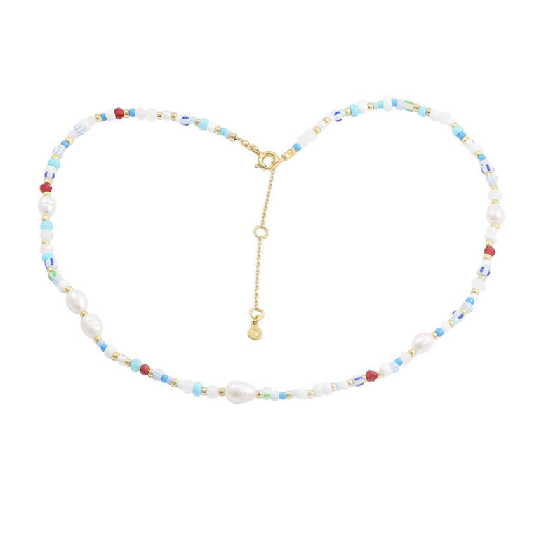 Hultquist Zoe halskæde, multi blå + hvide perler