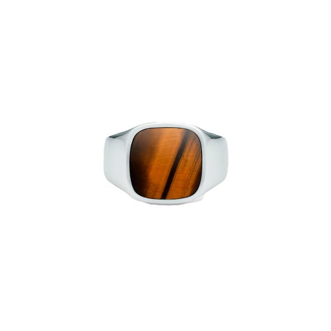 IX Cushion Signet Tiger Eye ring - sølv