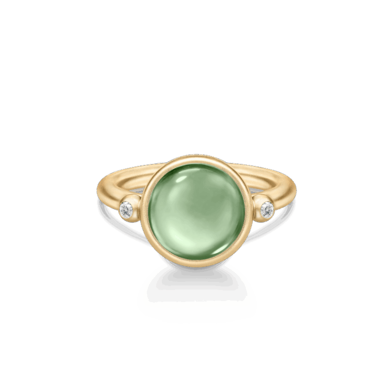 Julie Sandlau Prime ring i forgyldt med ametyst grøn krystal