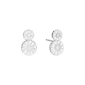 LUND Copenhagen marguerit dobbelt ørestikker i sølv med hvid emalje