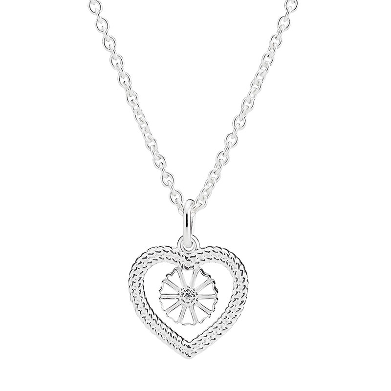 LUND Copenhagen sølv Marguerit halskæde med hjerte