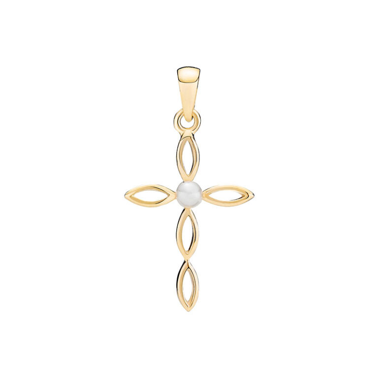 Lund Copenhagen 8 kt. guld kors vedhæng med perle 22x14 mm
