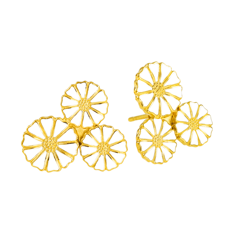 Lund Copenhagen Marguerit Buket ørestikker i Forgyldt med hvid emalje