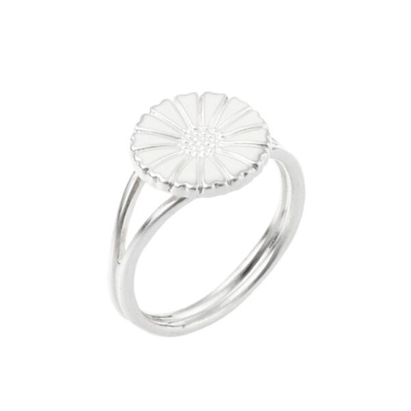 Lund Copenhagen Marguerit Ring sølv med hvid emalje, 11 mm