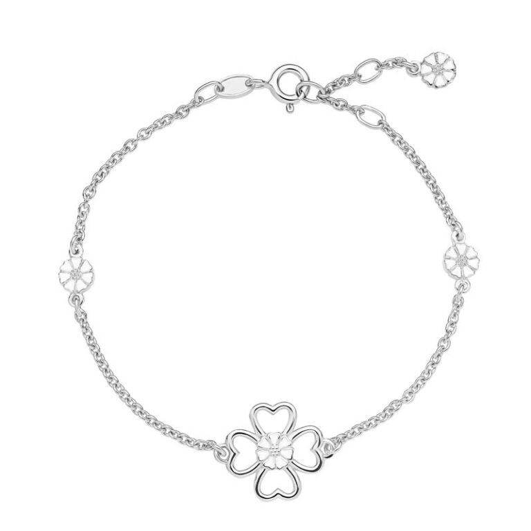 Lund Copenhagen Marguerit armbånd med firkløver i sølv