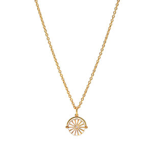 Lund Copenhagen Marguerit halskæde med Ø 11 mm drejevedhæng, forgyldt med hvid emalje