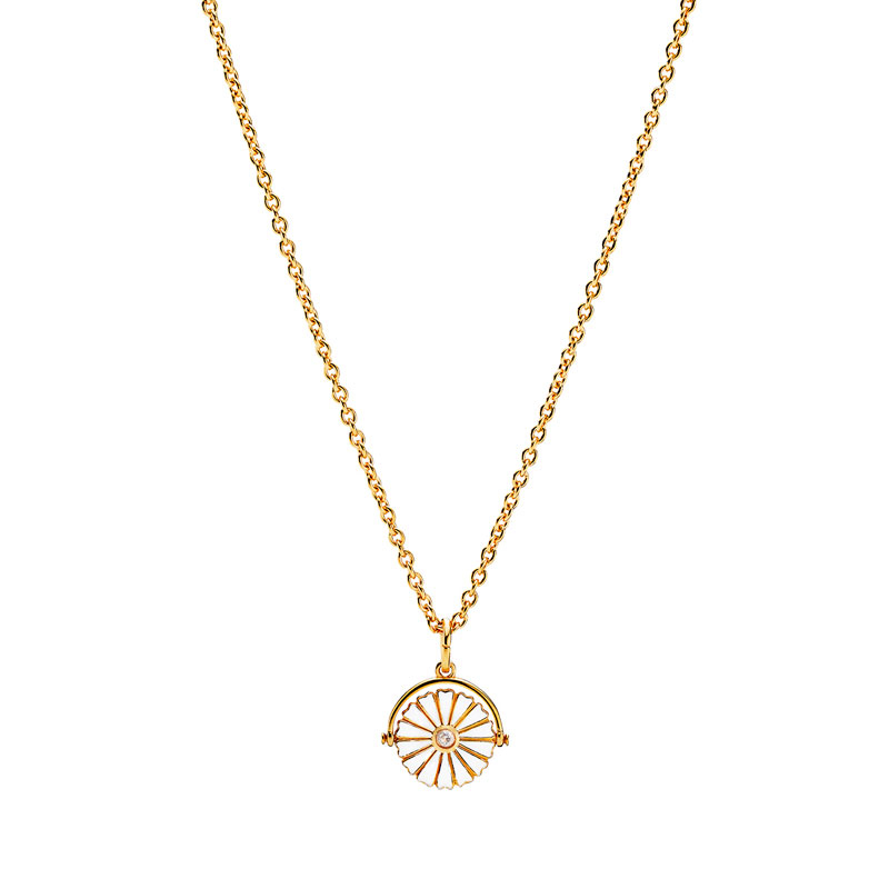 Lund Copenhagen Marguerit halskæde med Ø 11 mm drejevedhæng, forgyldt med hvid emalje