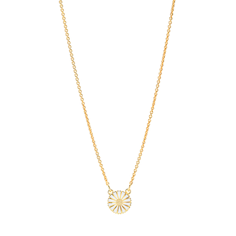 Lund Copenhagen Marguerit halskæde med Ø 11 mm vedhæng, forgyldt med hvid emalje