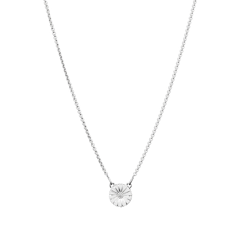 Lund Copenhagen Marguerit halskæde med Ø 11 mm vedhæng, sølv med hvid emalje