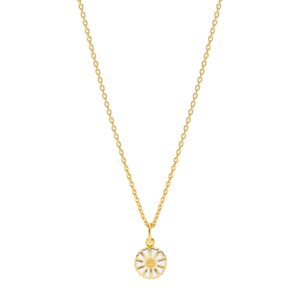 Lund Copenhagen Marguerit halskæde med Ø 9 mm vedhæng, forgyldt med hvid emalje