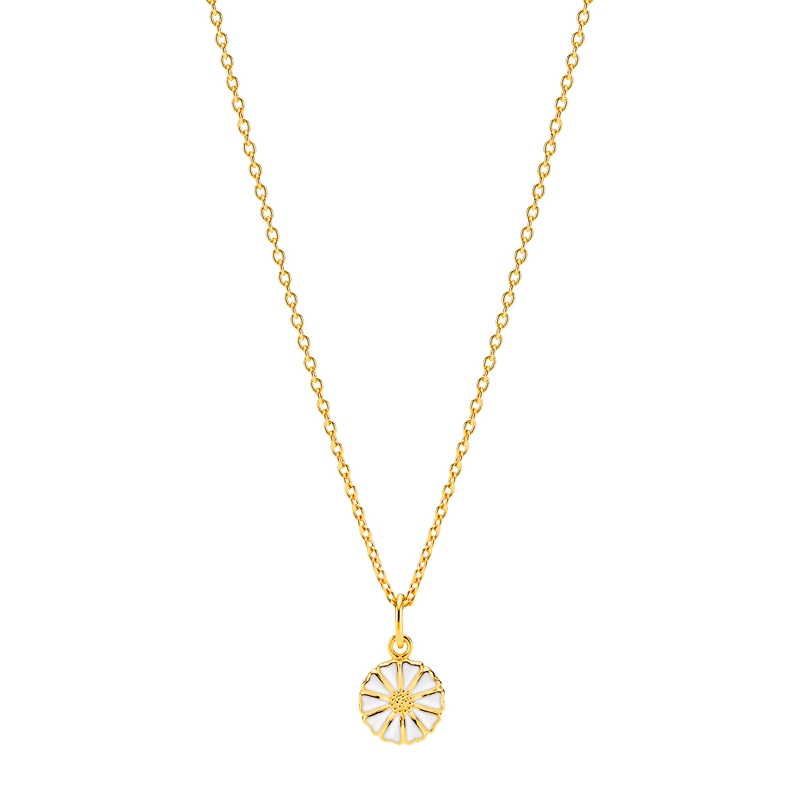 Lund Copenhagen Marguerit halskæde med Ø 9 mm vedhæng, forgyldt med hvid emalje