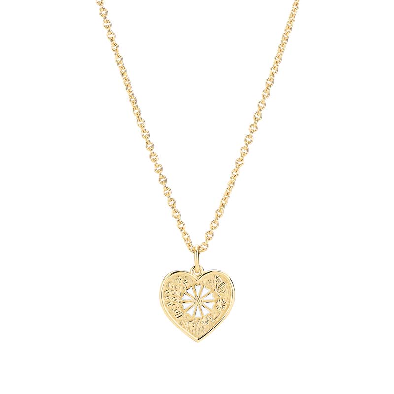Lund Copenhagen Marguerit halskæde med hjerte vedhæng i forgyldt