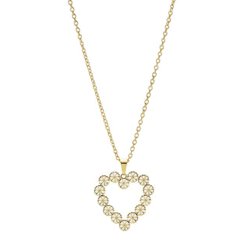 Lund Copenhagen Marguerit halssmykke 45 cm - forgyldt hjerte med 14 hvide margueritter