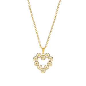 Lund Copenhagen Marguerit halssmykke - forgyldt hjerte med 10 hvide margueritter