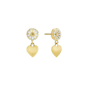 Lund Copenhagen Marguerit hjerte ørestikker, forgyldt med hvid emalje