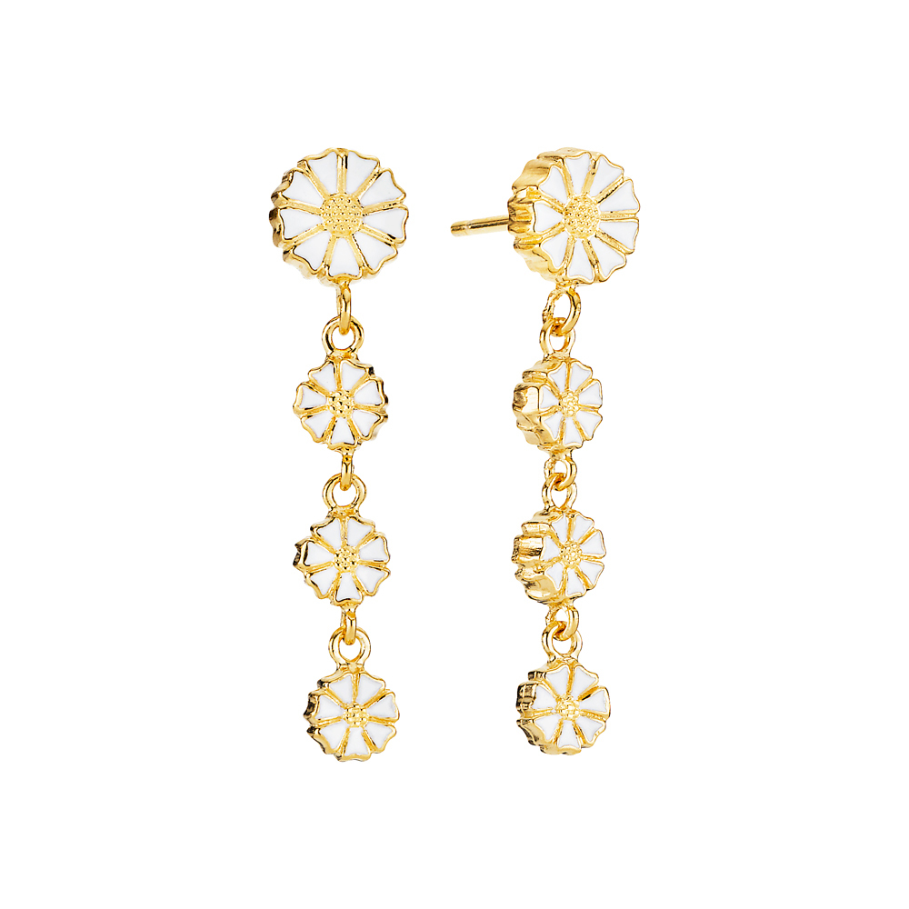 Lund Copenhagen Marguerit ørestikker i forgyldt med hvid emalje
