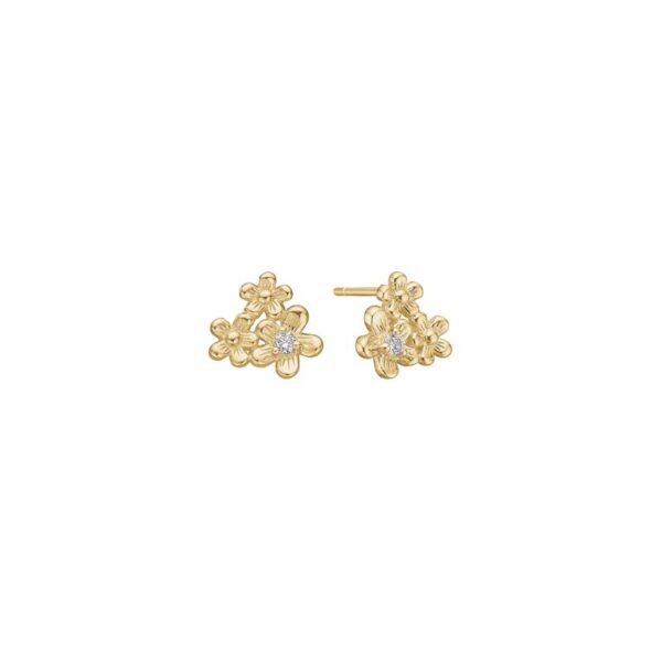 Lund Copenhagen blomster ørestikker i 8 kt guld med diamanter