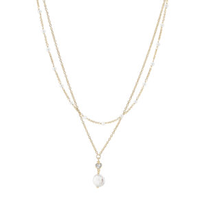 Lund Copenhagen dobbelt halskæde i forgyldt med perler og zirkon