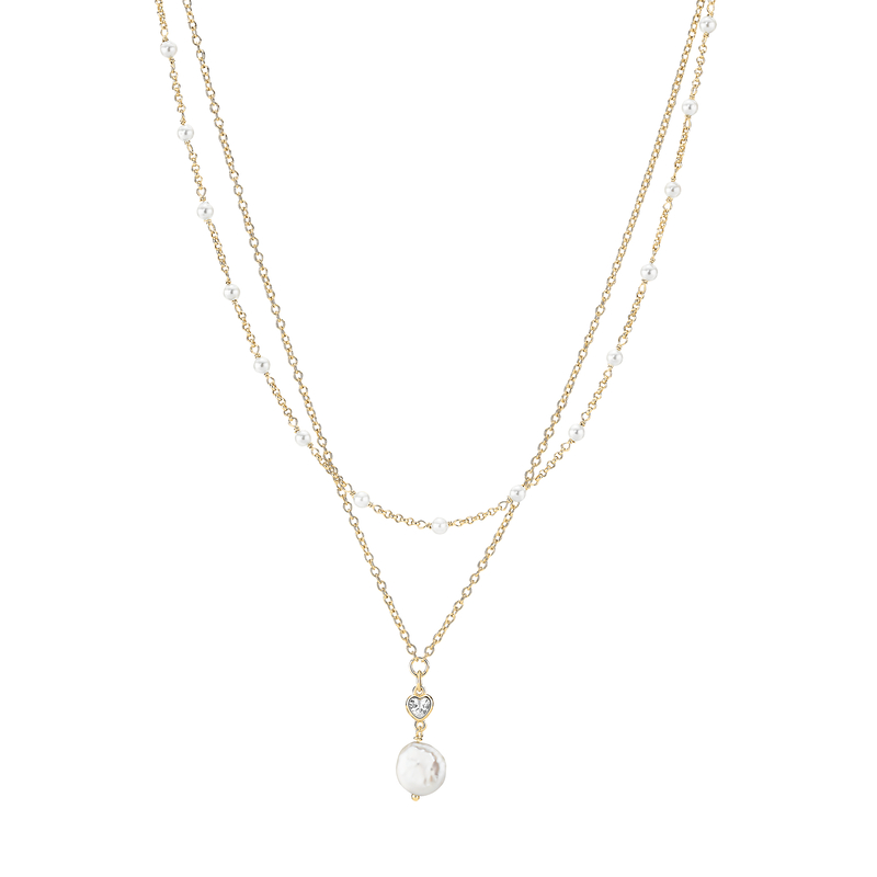 Lund Copenhagen dobbelt halskæde i forgyldt med perler og zirkon