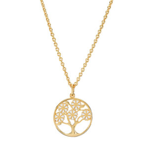 Lund Copenhagen forgyldt marguerit halskæde med livetstræ