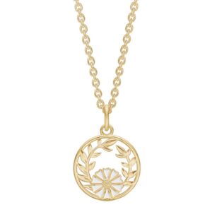 Lund Copenhagen halskæde i forgyldt med cirkelvedhæng med marguerit