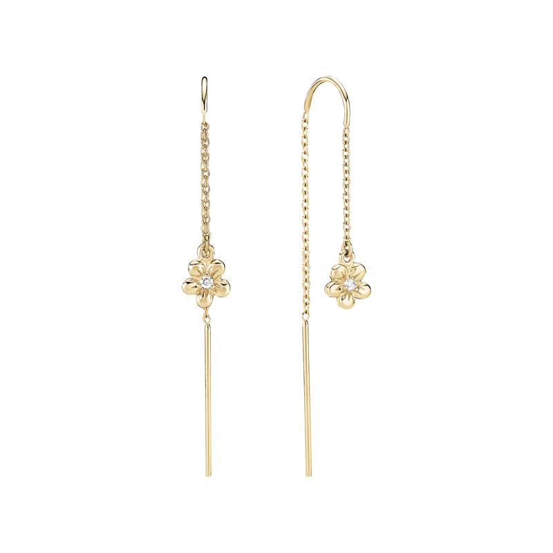 Lund Copenhagen kædeøreringe i 8 kt guld med blomst og diamaner