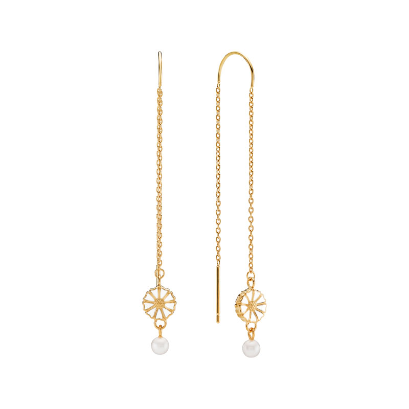 Lund Copenhagen marguerit disko forgyldte ørehænger med ferskvandsperle