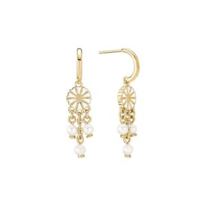 Lund Copenhagen marguerit øreringe i forgyldt med perler på kæder