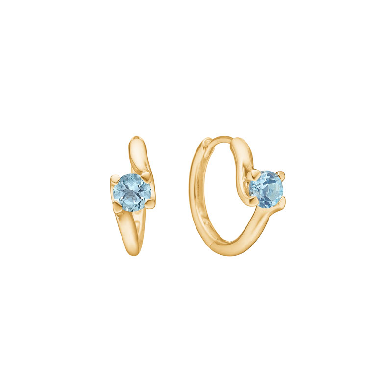 Lund Copenhagen øreringe i 8kt guld med blå topas