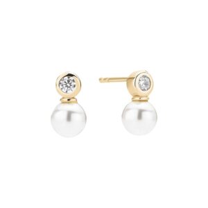 Lund Copenhagen øreringe i forgyldt med syntetisk perle og cubic zirkonia