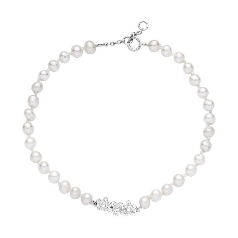 Lund Copenhagen perlearmbånd med blomsterkrans i sølv