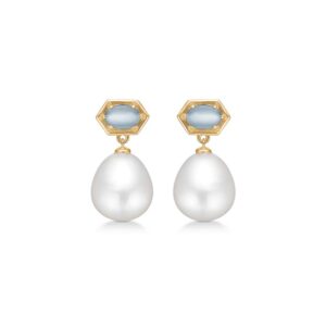 Mads Z Pearl Delight 14 kt. guld ørestikker med aquamarin og perle