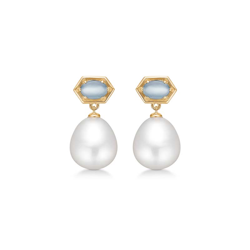 Mads Z Pearl Delight 14 kt. guld ørestikker med aquamarin og perle