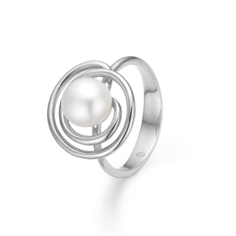 Mads Z Swirl with Pearl (Rhodineret sterlingsølv med kulturperle) Ring