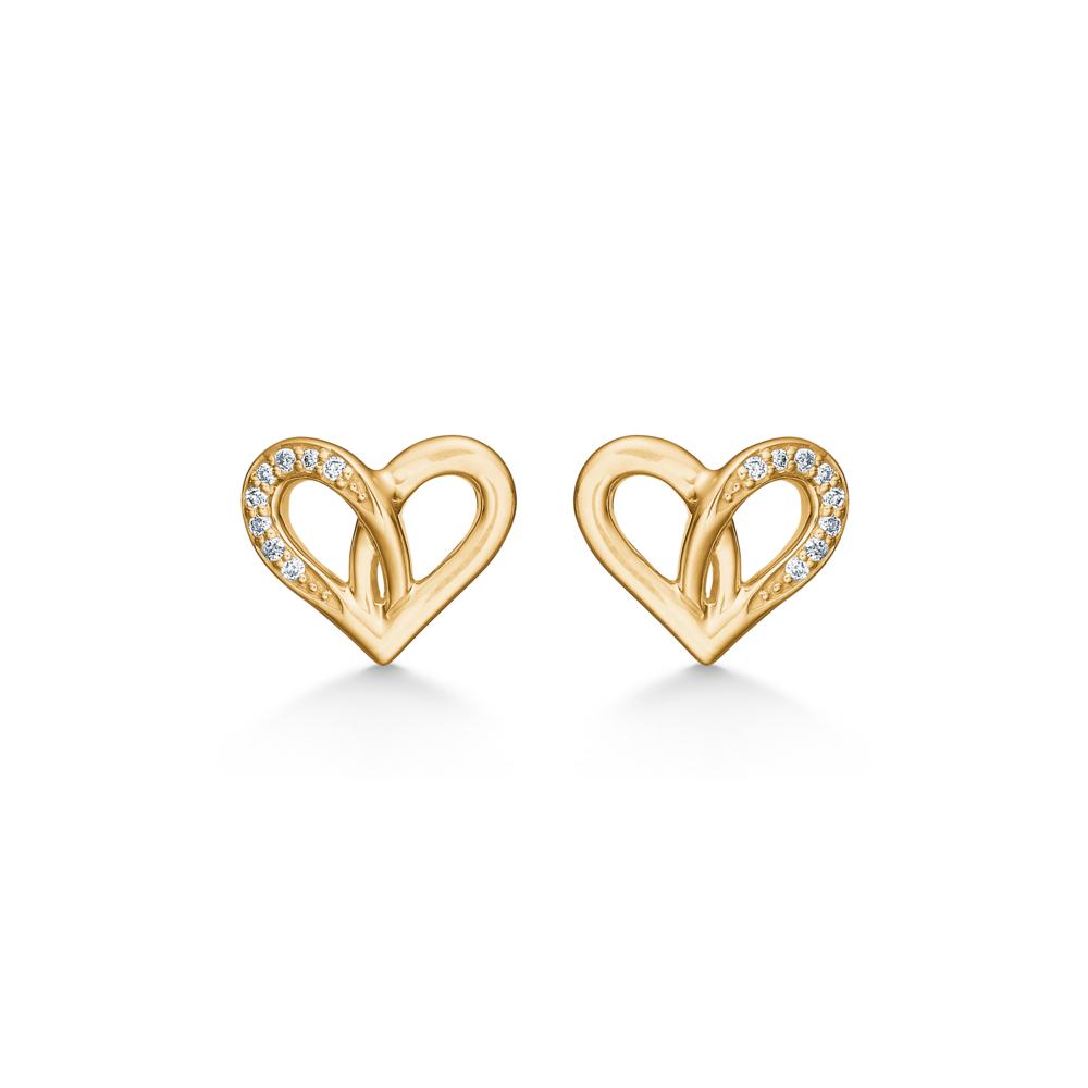 Mads Z diamanthjerte ørestikker i 14 karat guld - 0,048ct