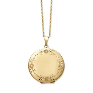 Medaljon i 8 kt. guld med håndgraveret mønster, Ø 28mm